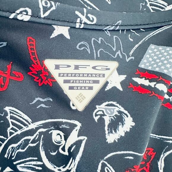 Columbia PFG Freezer III Tank Dress Small Red White Blue Patriotic American Fish - Picture 4 of 8